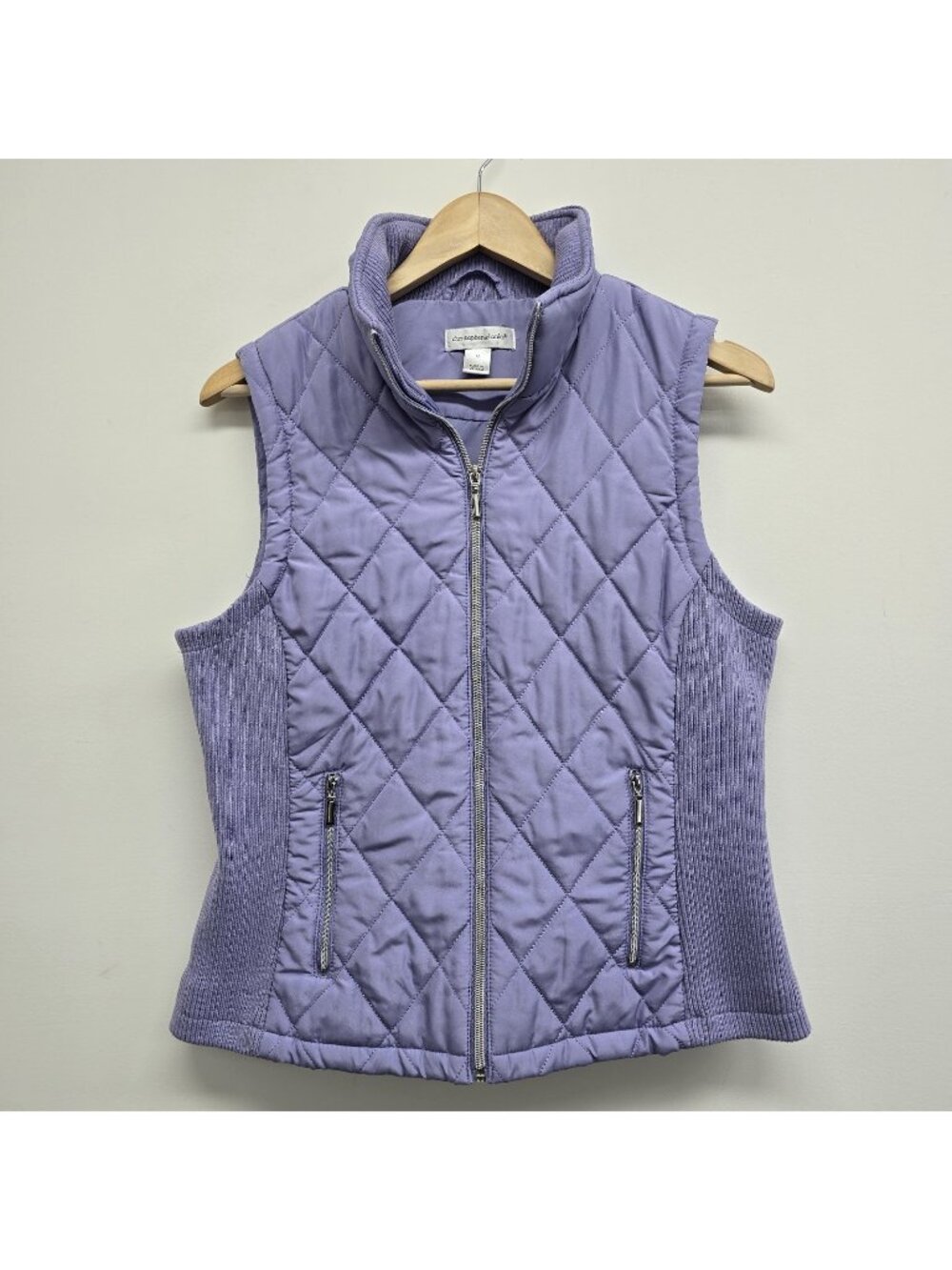 Christopher Banks Quilted Vest Size M Full Zip Flex Ribbed Side Panels Layering